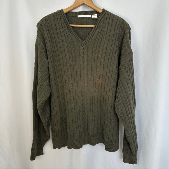 Vintage Perry Ellis Chunky Cable Knit Pullover Sweater Mens XL Fisherman V-neck - Picture 1 of 12